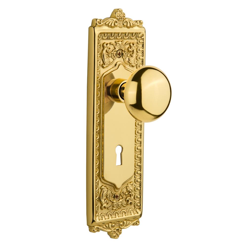 Nostalgic Warehouse EADNYK Passage Knob Egg and Dart Plate with New York Knob and Keyhole in Unlacquered Brass